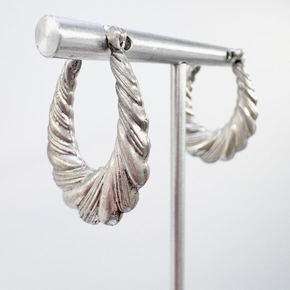 VTG Sterling Silver 925 Puffed Twist Design Hoop Earrings Size 1.25" Length - Picture 1 of 8